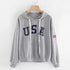 Women's Hoodie USA Flag Printed Sweatshirt Long Sleeve Pullover Tops - menochic